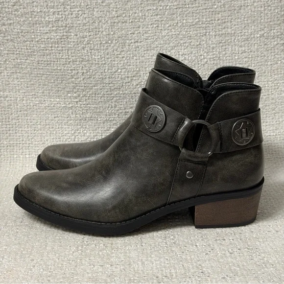 FRYE AND CO. Helia Stacked Heel Charcoal Ankle Boots Sz 9 - Picture 4 of 9
